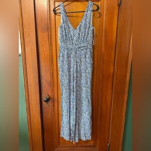 Francesca's Collections Mi Ami Blue and White Floral Jumpsuit Sz XS